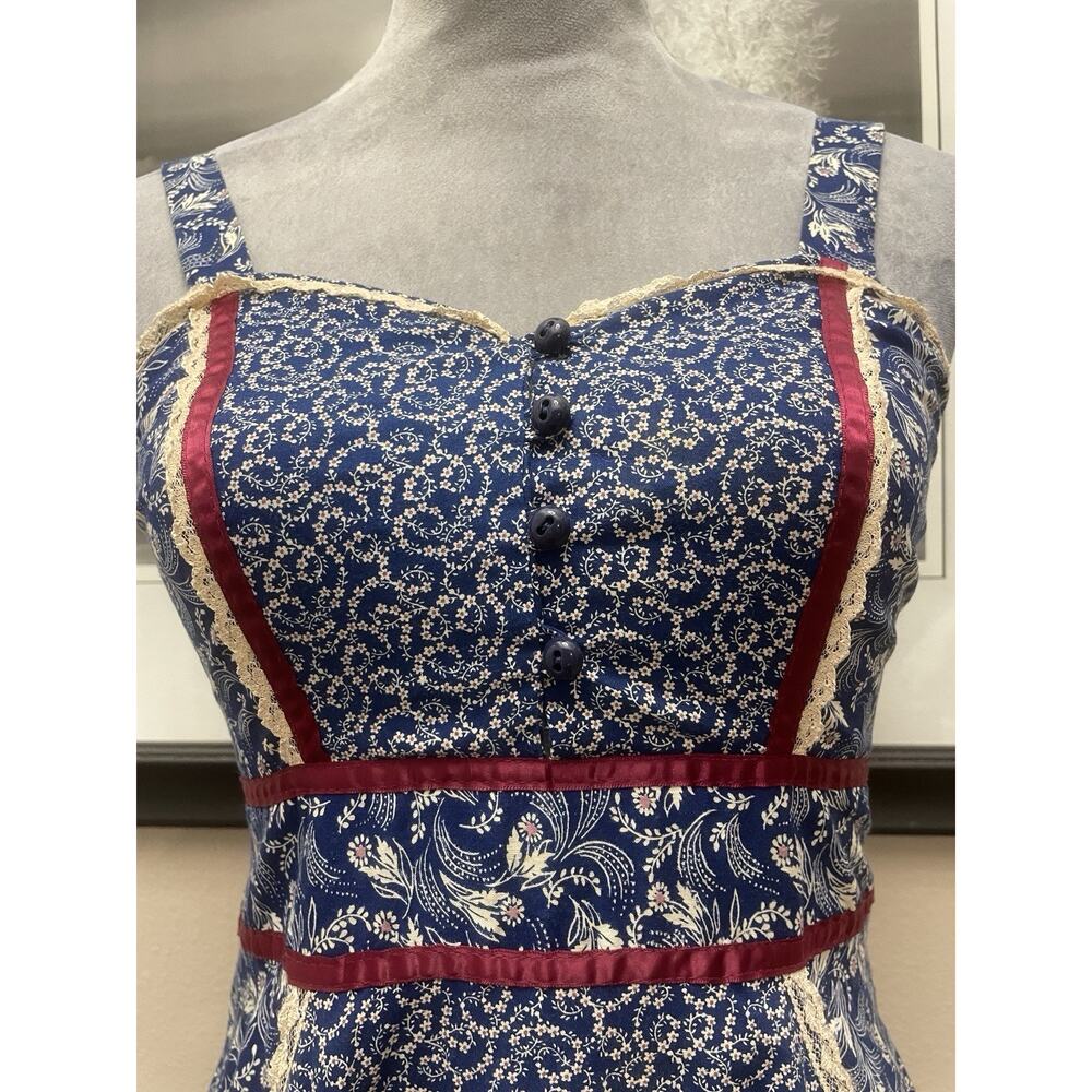 Gunne Sax by Jessica McClintock prairie midi dress blue and white calico MINT - Picture 8 of 16
